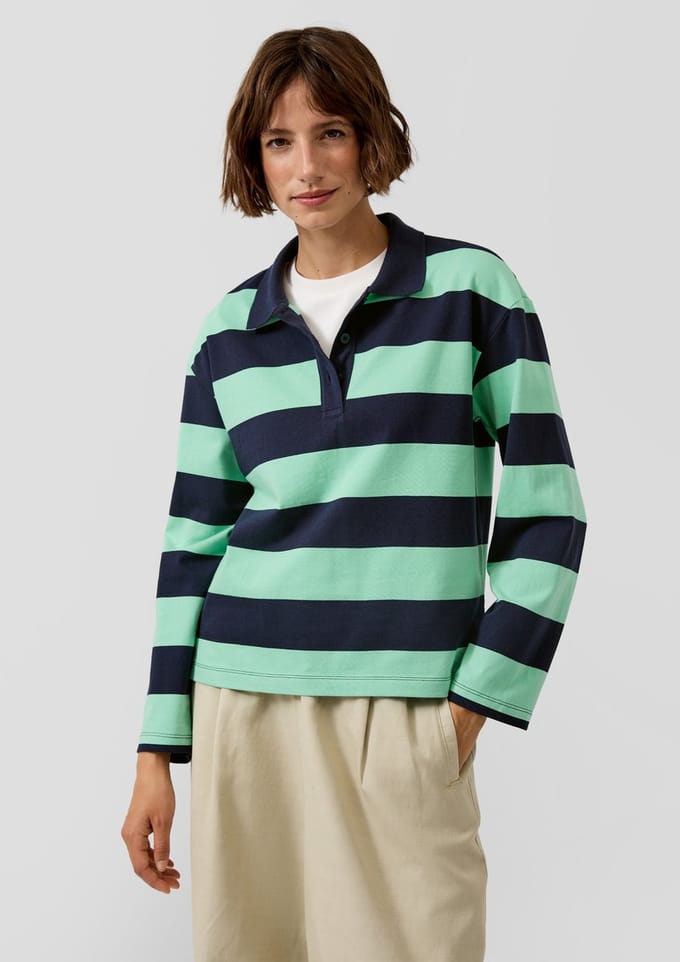 Gestreepte sweatshirt met polokraag en verlengd achterpand dames s.Oliver