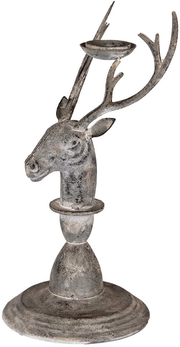 Clayre & Eef Kandelaar Hert 17x14x30 cm Grijs Metaal