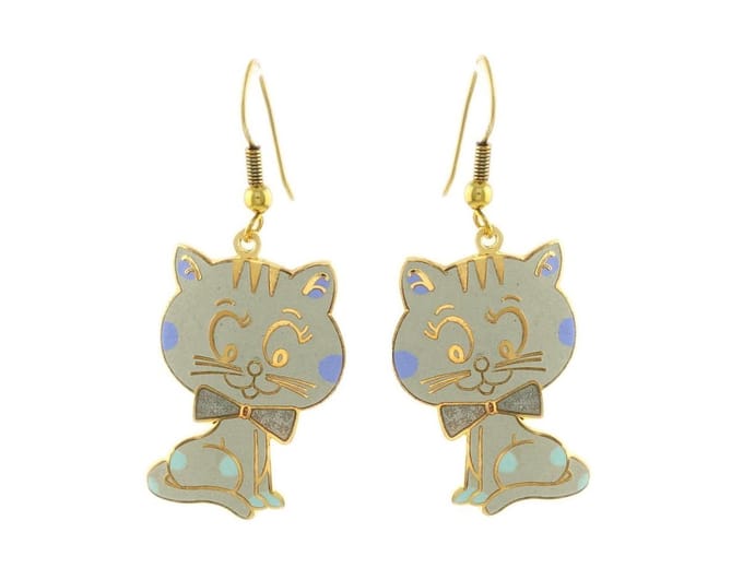 Behave - Oorhangers dames - kattenmotief - grijs - 4 cm