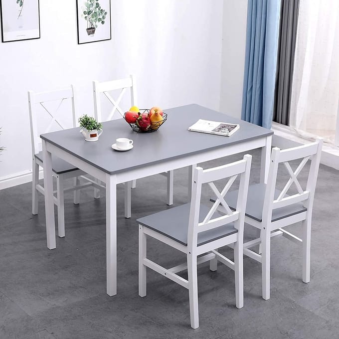 Complete Eetkamerset voor 4 Personen - Moderne Houten Tafel met Vier Stoelen