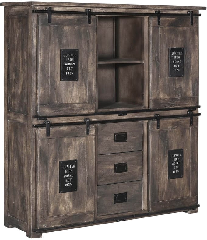 MASSIVMOEBEL24.DE mango highboard grijs 150x45x160 (BxTxH) gelakt volledig massief gemonteerd RAILWAY #225