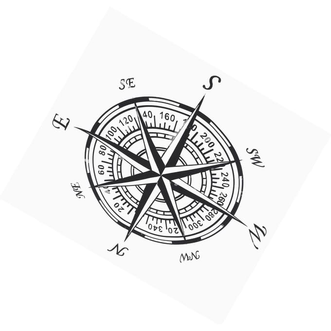Auto Kompas Sticker Waterdicht Snijdbaar PVC 20x20cm voor Universele Autodecoratie Wit zwart