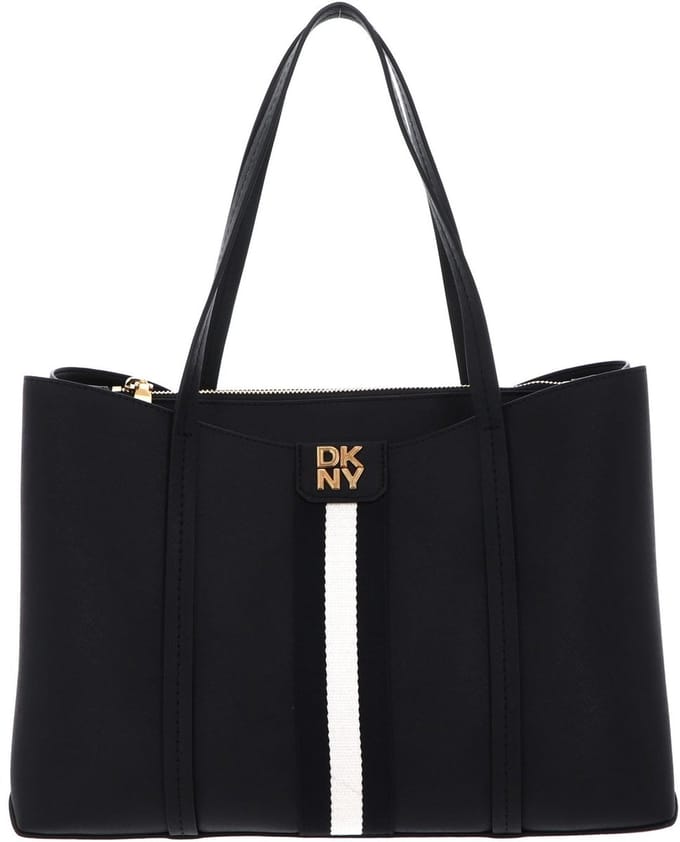 DKNY Leren schoudertas Nuri Tote Bag Black / Gold zwart