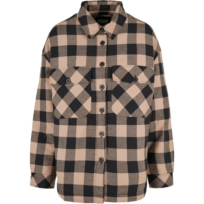 Urban Classics - Flanell Padded Overshirt Blouse - S - Zwart/Creme