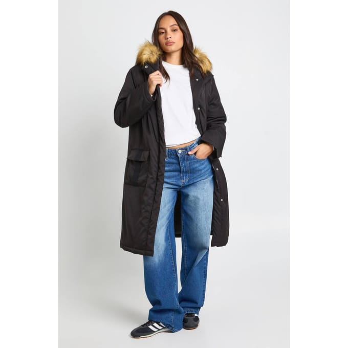 boohoo Dames Vachtgevoerde parkajack met capuchon | Black | Maat: 8