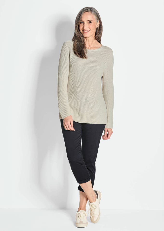 Flatteuze pullover van puur katoen - steengrijs - Gr. 44 van Goldner Fashion