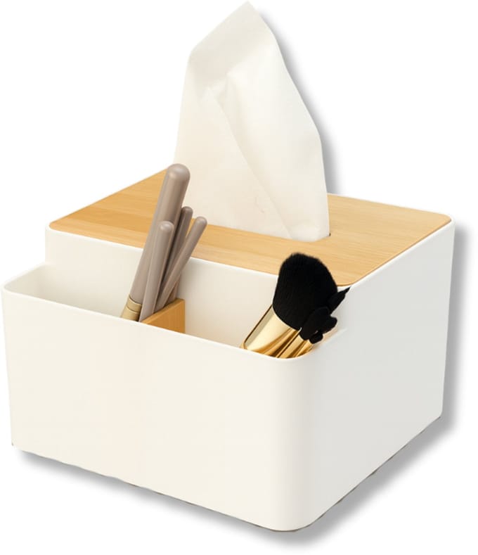 Make up organizer - Tissuehouder - Tissuebox en Organizer - Organizer Wit - Voor Tissues, Make-up en Kwasten – Duurzaam & Stijlvol