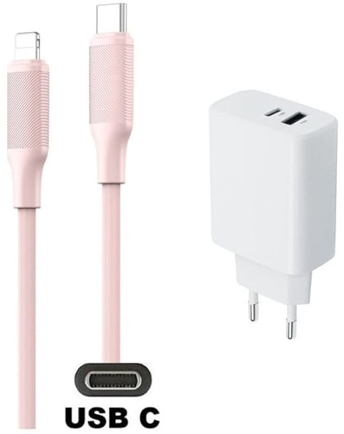 20W snellader met 2 poorten + 1,0m USB C naar Lightning kabel. Universele PD lader. Oplader adapter past op Apple iPhone SE 2, iPhone 8, 8 Plus, iPhone 10, iPhone X, iPhone XR, iPhone XS, iPhone XS Max