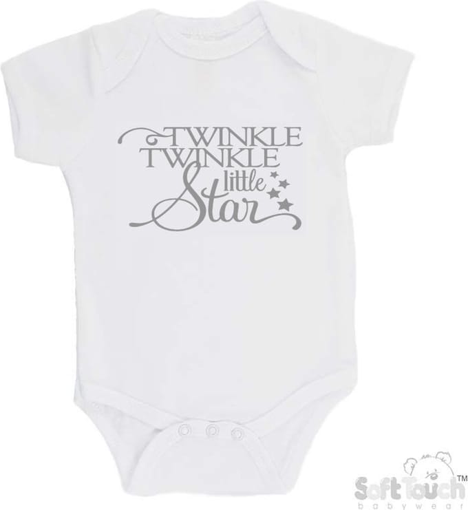 Soft Touch Romper "Twinkle winkle little star" Unisex Katoen Wit/grijs Maat 56/62