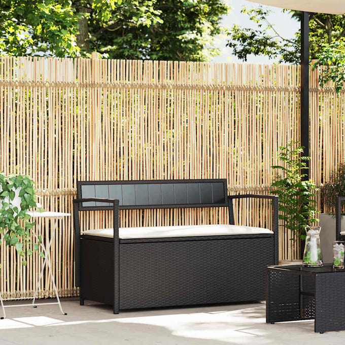 vidaXL - Tuinbank - met - kussen, - zwart - polyrotan