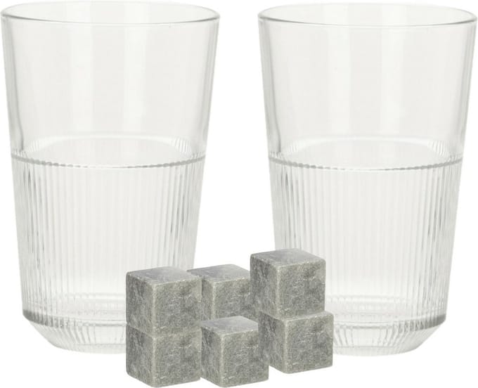 Excellent Houseware whiskyglazen - set 4x van 360 ml - 9x whisky ijsblokstenen - Cadeau set vaderdag