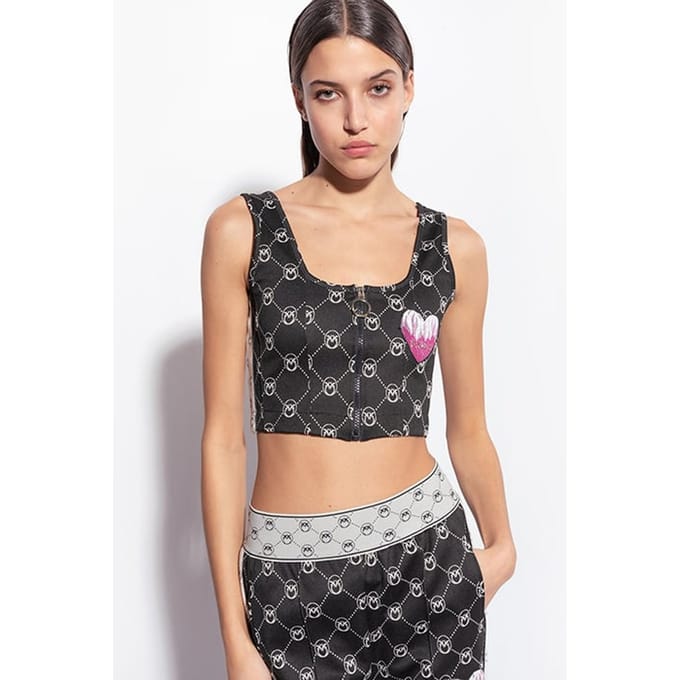 PINKO Irriverente Top Punto Stoffa Jacquard Logo Con Patch Ricamat Größe: M | Tanktops Outlet | Damen