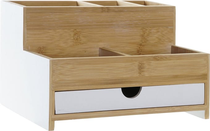 Items make-up organizer - wit - 24 x 18 x 15 cm - bamboe hout