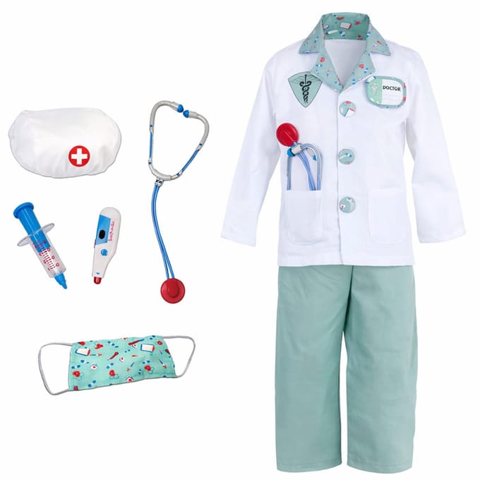 Den Goda Fen Verkleedkledij Dokter - Jas, broek en accessoires - Multi - Maat 3-4 jaar