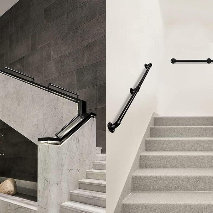 Wand Leuning - Handgreep IJzer - Trap Veiligheid - Stevig Gegalvaniseerd - 9 voet - Zwart