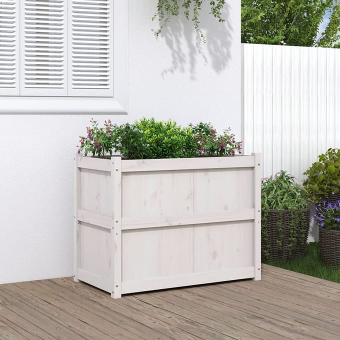 vidaXL - Plantenbak - 90x50x70 - cm - massief - grenenhout - wit