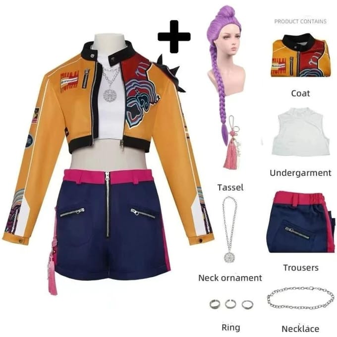 Costume Perruque Cosplay Rumi Femmes Filles Halloween Carnaval Comic-con Fête Tenues de Jeu de Rôle M orange