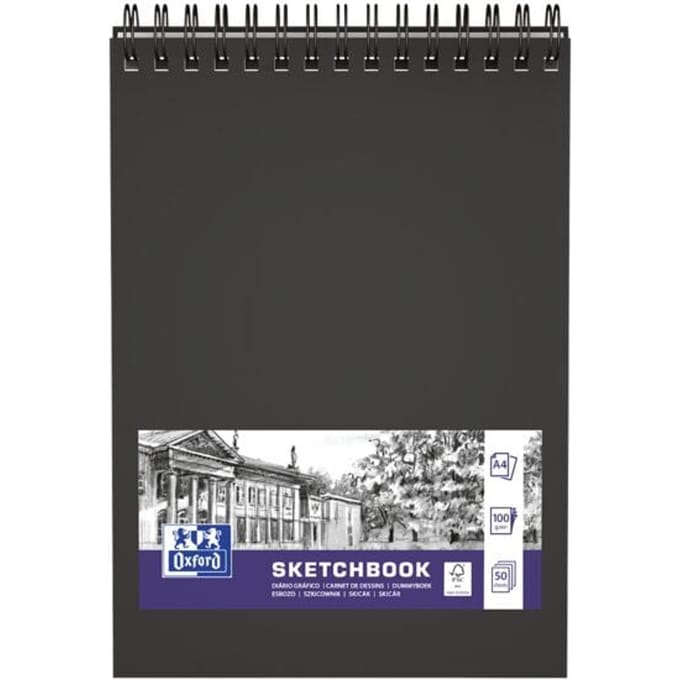 Oxford schetsboek - A4 - 50 vel - 100g papier - dubbel spiraal - harde kaft - zwart