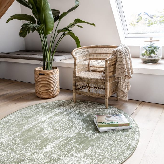 Vintage Vloerkleed Bloom rond - Groen - EVA Interior - Rond 100 Ø
