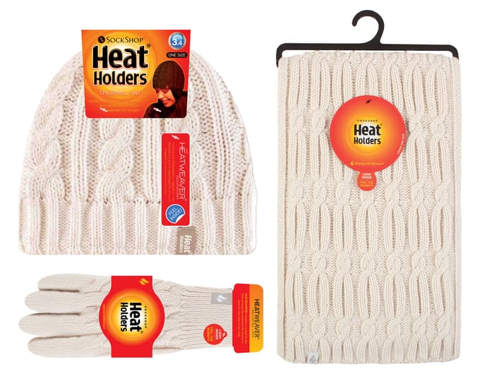 Heat Holders Dames Gebreide Muts Handschoen & Sjaal Set - Room