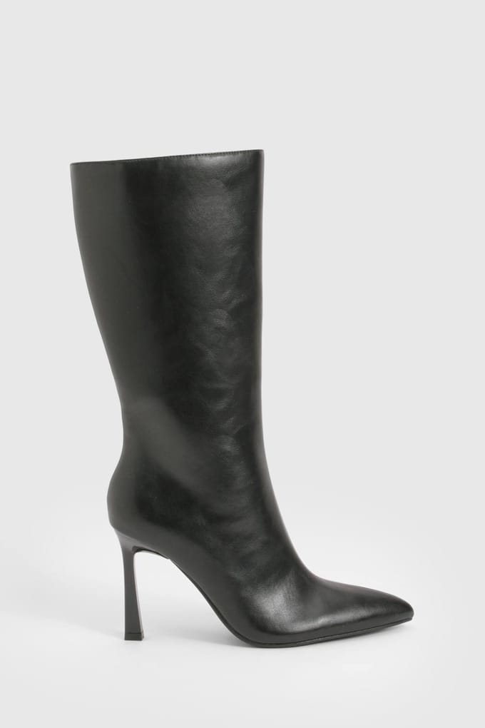 boohoo Dames Spitse Stiletto Kuitlaarzen | Zwart | Maat: 40