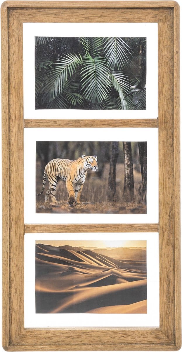 Collage fotolijst Opera - voor 3x foto - voor 10 x 15 cm fotos - hout - beige - 24 x 47 cm - lijstje - muur - horizontaal en verticaal