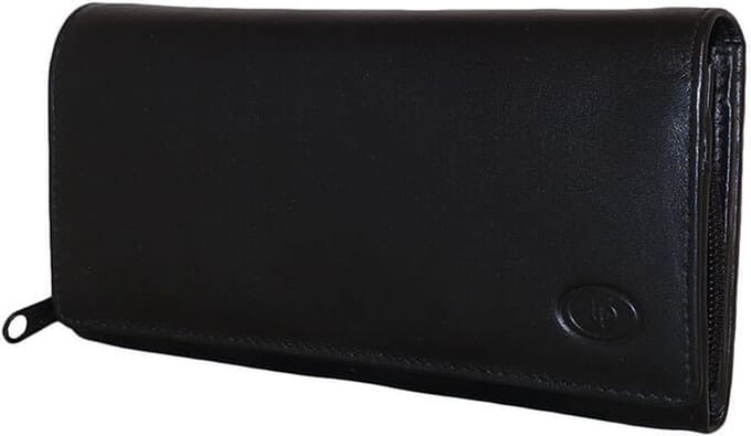 Leather Design Ruime Overslag Portemonnee Zwart