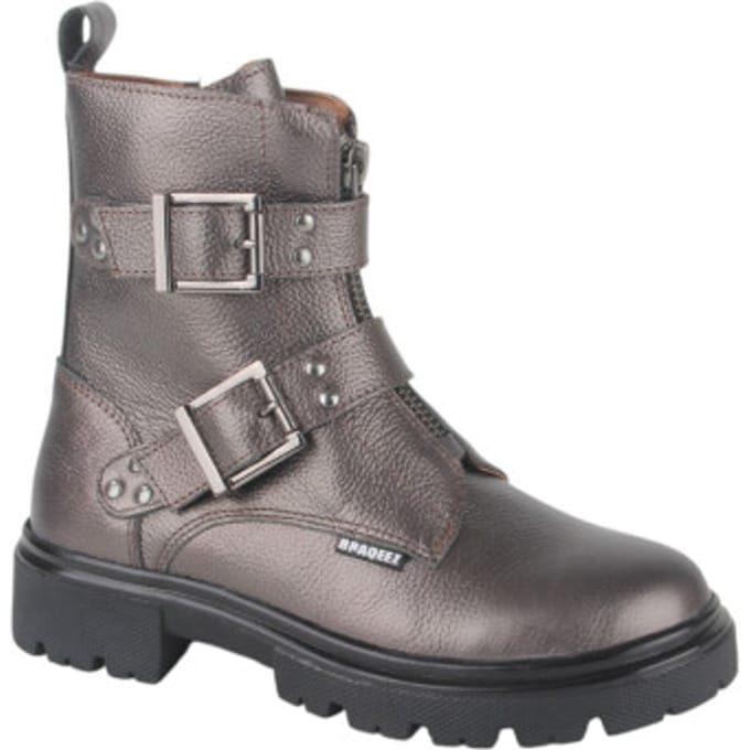 Braqeez 425783-592 Meisjes Biker Boots - Grijs - Leer - Gesp Met Rits