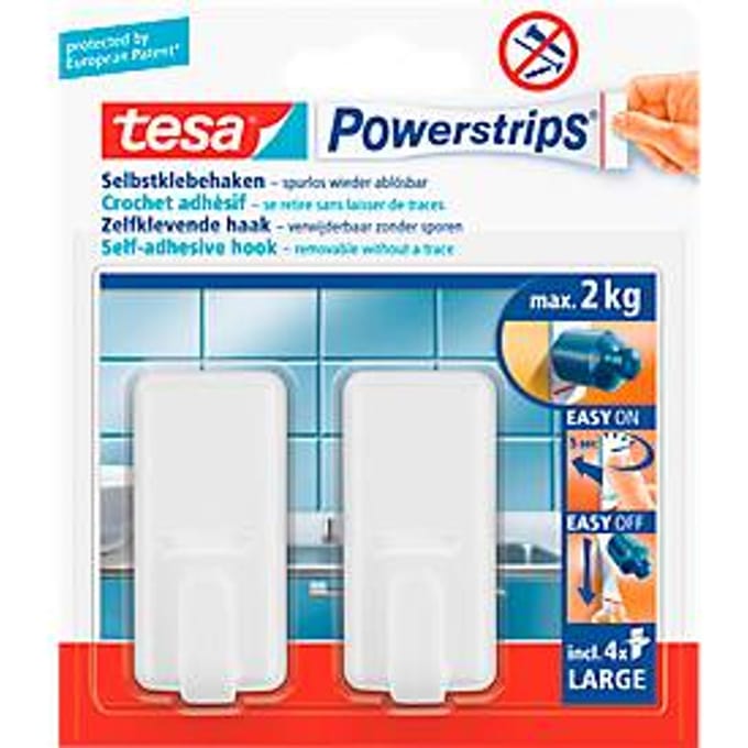 Haken tesa Powerstrips® LARGE Classic zelfklevend verwijderbaar wit 2 stuks