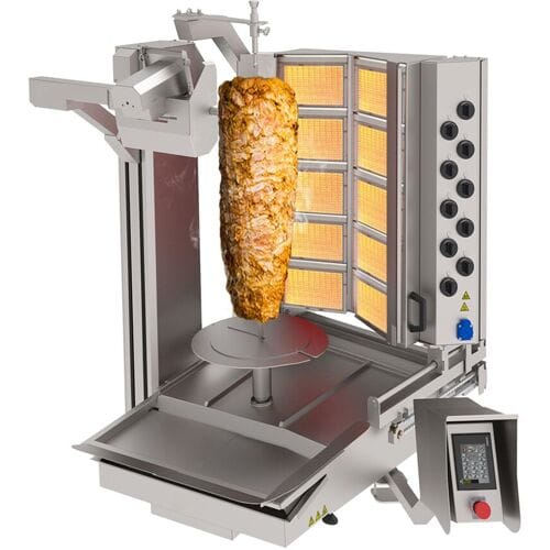GGM Gastro Gas Dönerroboter mit Schneidsystem - V-Form - 10 Brenner - max. 150 kg Zilver