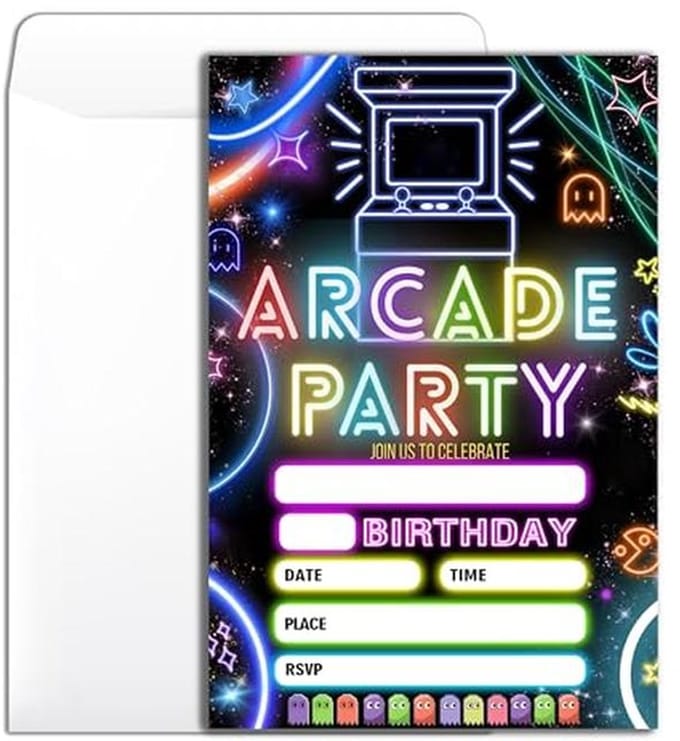 Glow Gaming Arcade Thema Verjaardagsuitnodiging voor Feesten