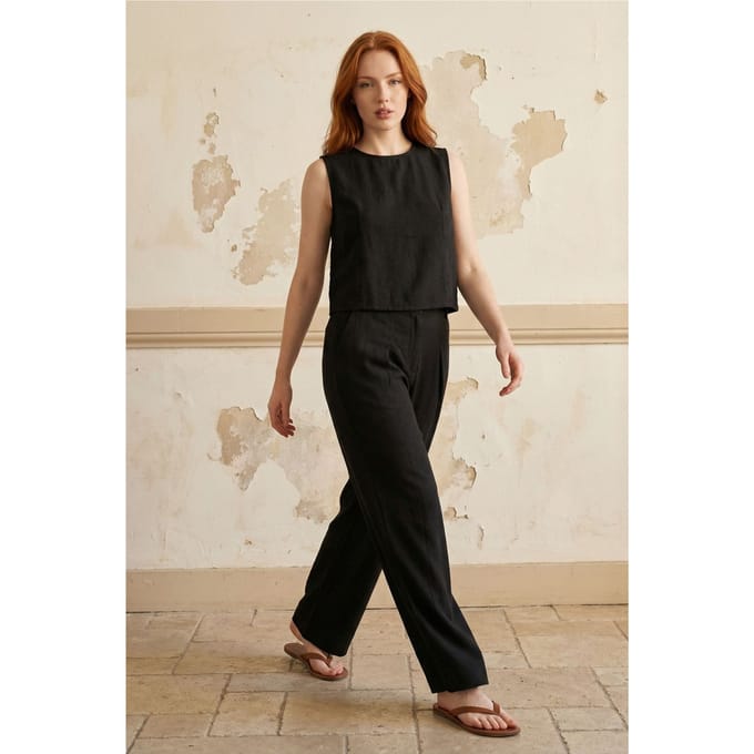 Linnenmix Blouse en Broek Set met Zak