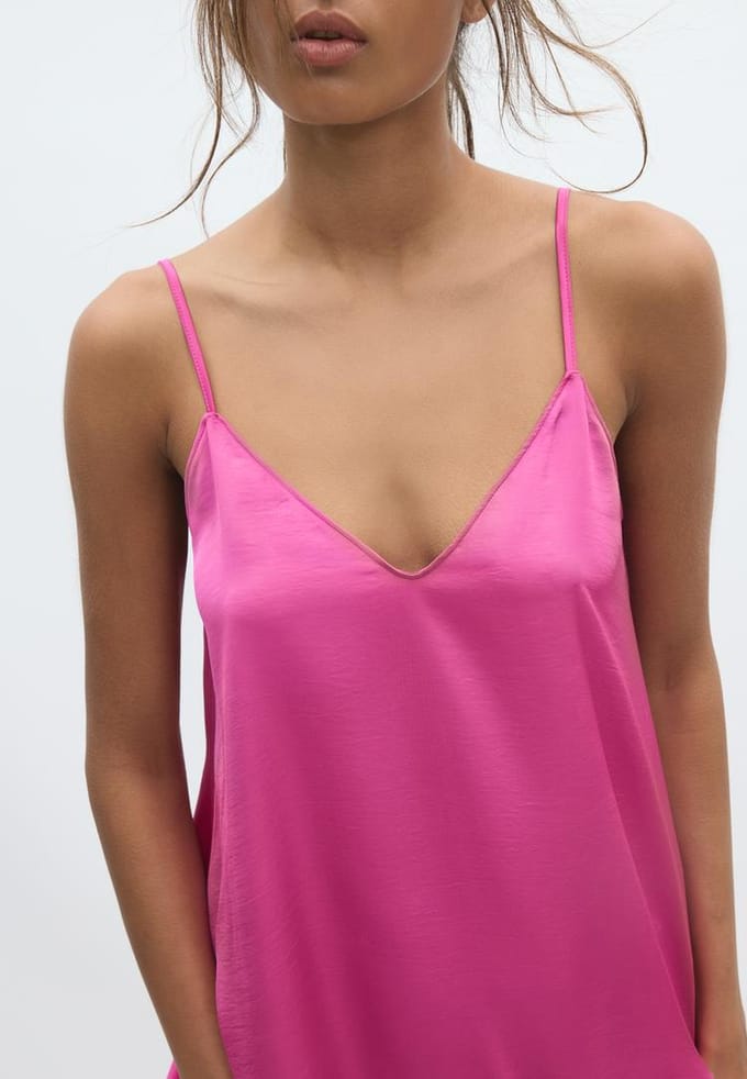 Stradivarius Lange zijdeachtige jurk  Fuchsia M