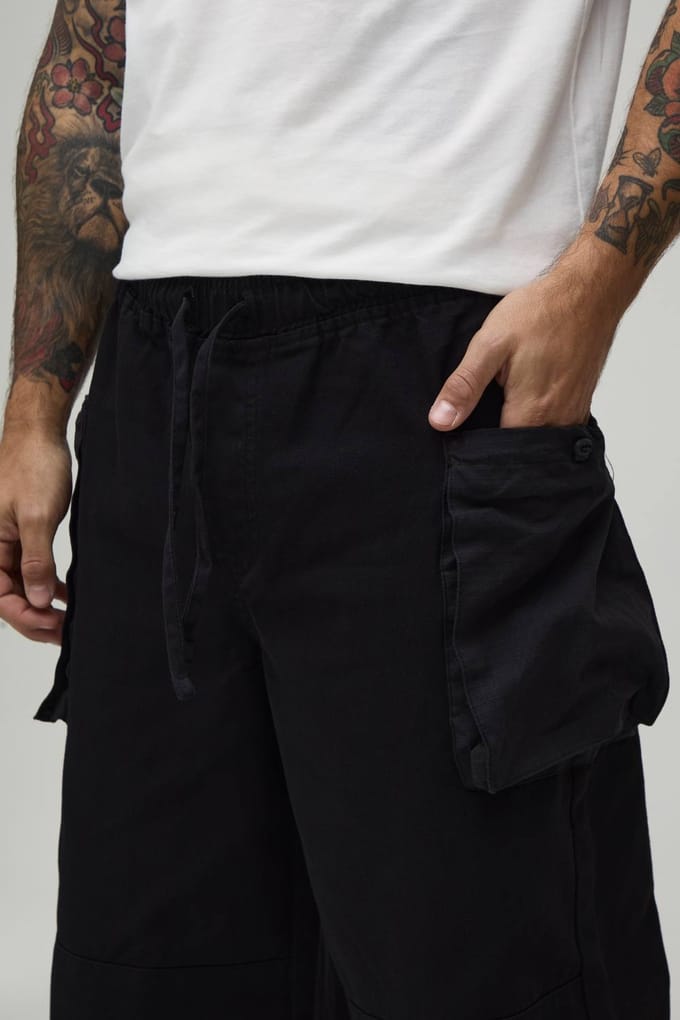 Baggy Fit Cargobroek Met Elastische Tailleband En Balg Zakken | Black | Size Small