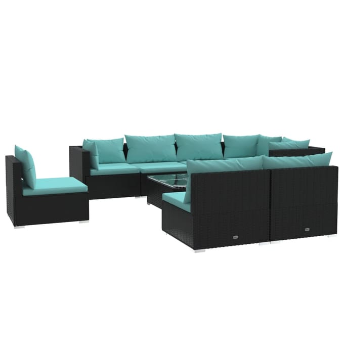 vidaXL - 9-delige - Loungeset - met - kussens - poly - rattan - zwart
