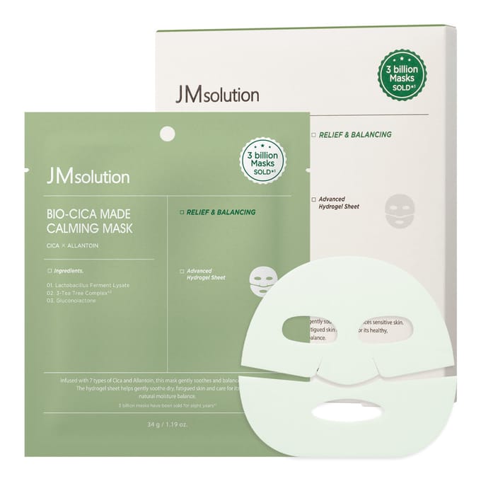 JMsolution Bio-Cica Made Kalmerend Masker - Intens Kalmerend & Barrière Herstellend Hydrogel Sheet Mask 34g (4 vellen)