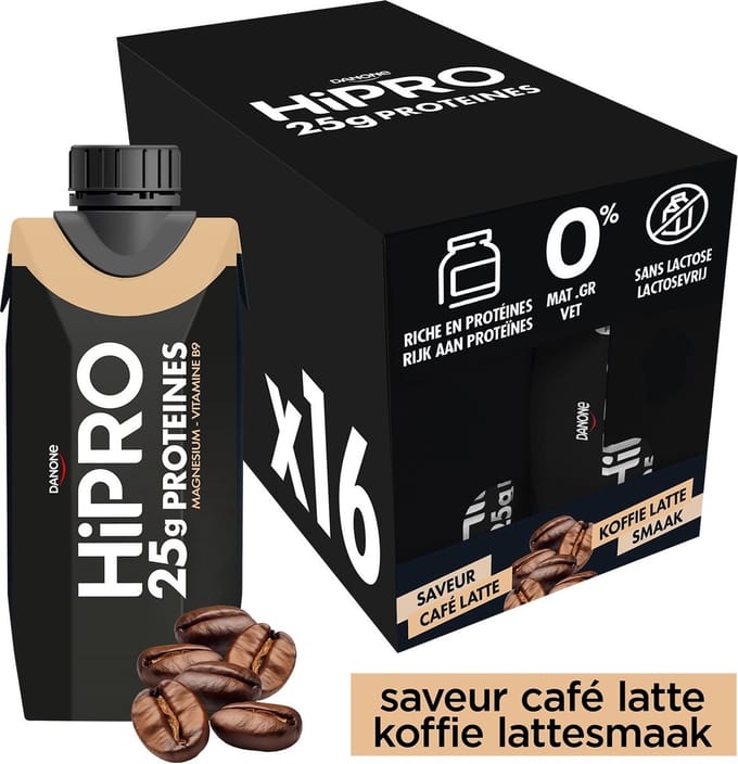 Danone HiPRO Eiwitshake – Koffie – 25g Proteïne – 16 x 330ml – Lactosevrij