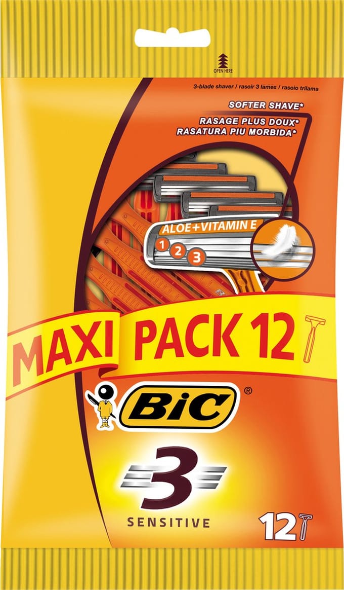 BIC 3 Sensitive - Wegwerp Scheermesjes - Geschikt voor de Gevoelige Huid - Mannen - 12 Stuks