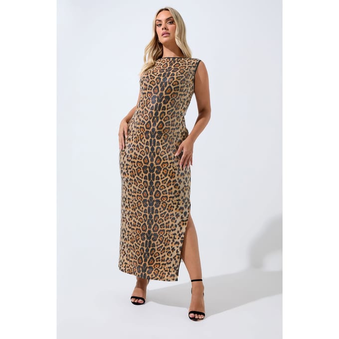 Limited Collection Bruine Luipaardprint Pailletten Maxijurk Size 42