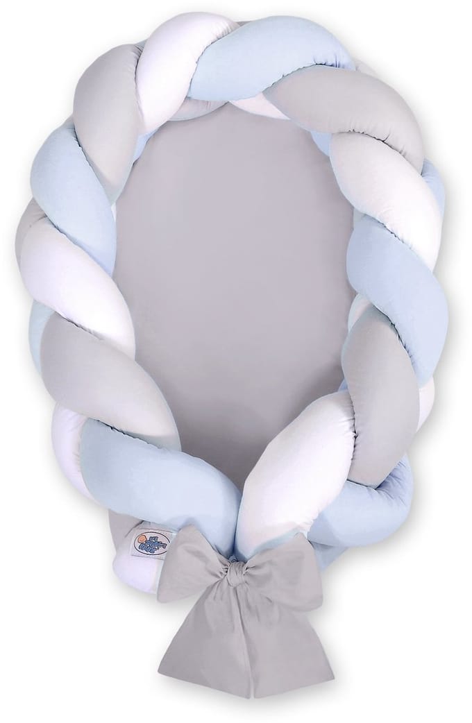 Gevlochten babynest 2 in 1 - wit-grijs-blauw