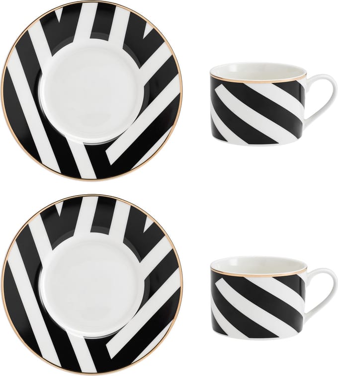 Mikasa - Theekopjes met Schoteltjes - Luxe Deco - Geometric Print - Set van 2 - 200ml