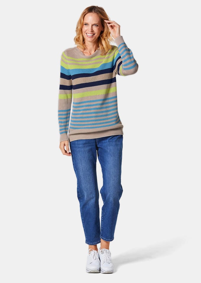 Gestreepte pullover - steengrijs / geel / turquoise / gestreept - Gr. 20 van Goldner Fashion