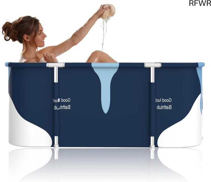 Draagbare Badkuip - Opvouwbaar SPA Bad - Ontspanning Thuis - Extra Groot Formaat - 140x60x50 cm - Wit Blauw