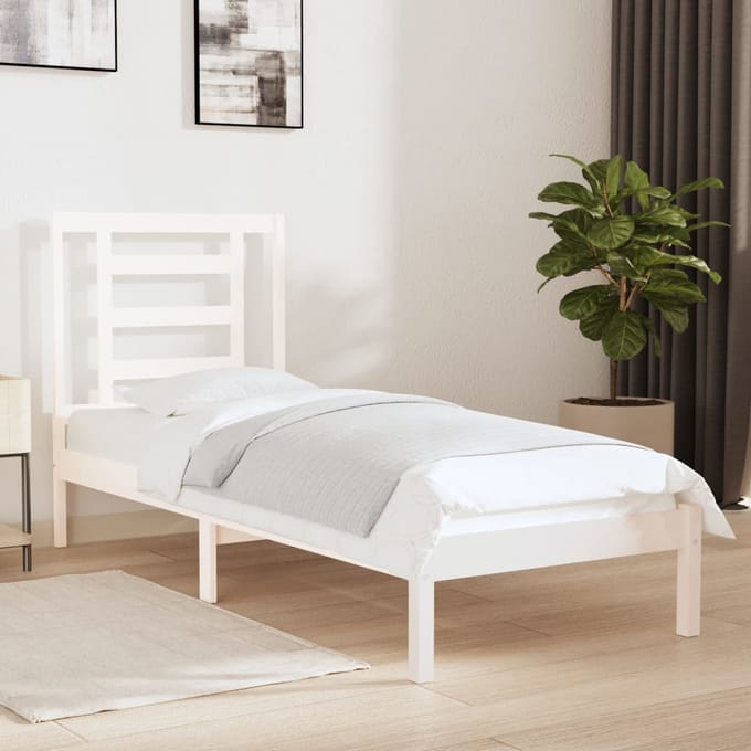 vidaXL - Bedframe - massief - hout - wit - 75x190 - cm