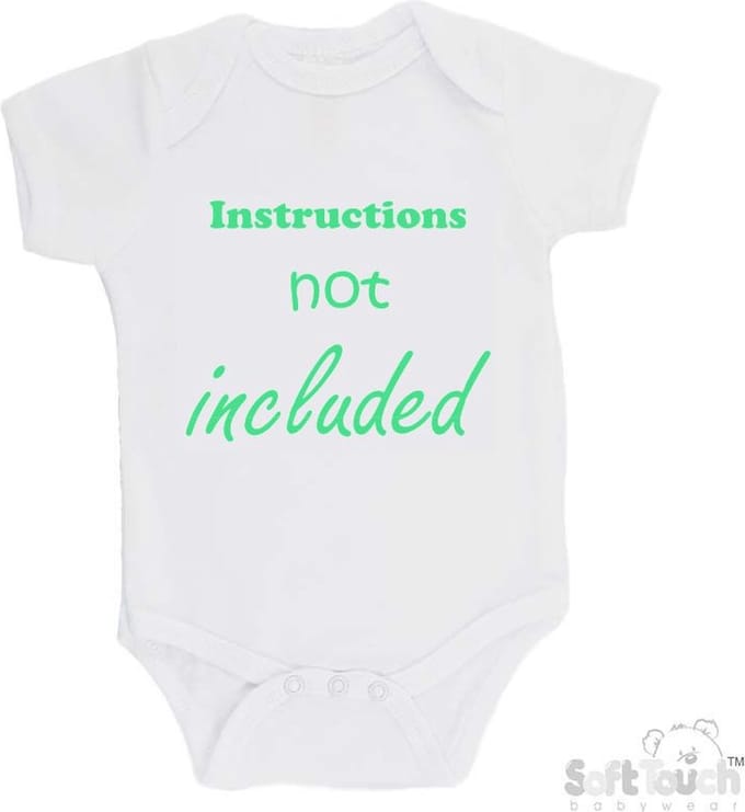 100% Katoenen Romper "Instructions not included" Unisex Katoen Wit/mint Maat 56/62