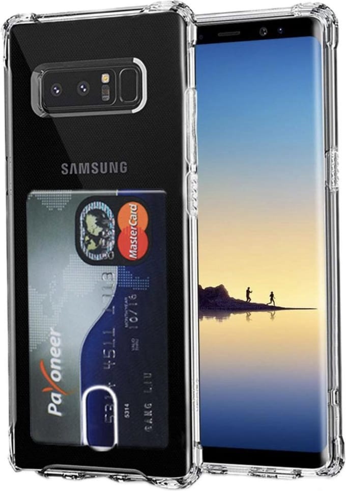 Geschikt voor Samsung Galaxy Note 8 Card Backcover | Transparant | Soft TPU | Shockproof | Pasjeshouder | Wallet