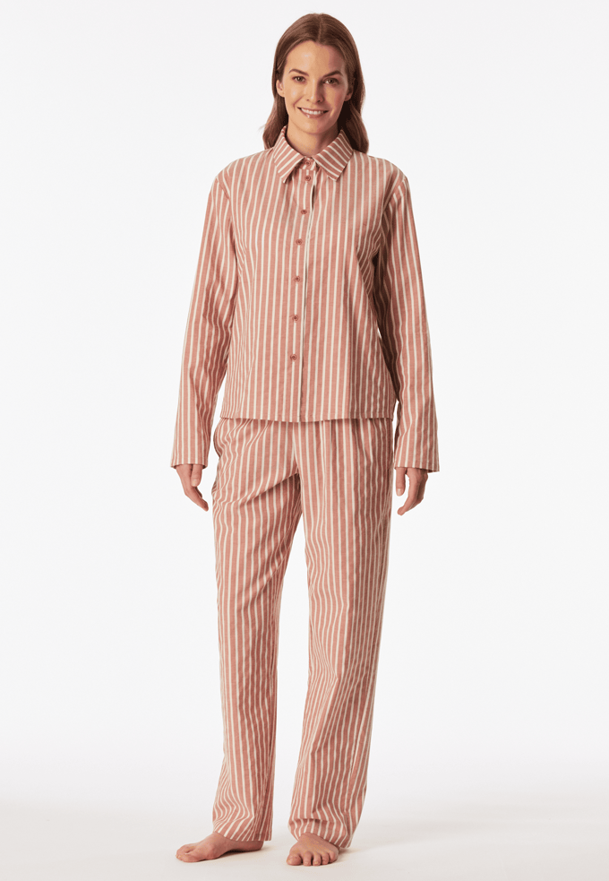 Lang pyjama van geweven stof met strepen in terracottakleur - Selected! premium 36