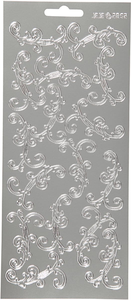 Stickers, swirl, vel 10x23 cm, zilver, 1 vel