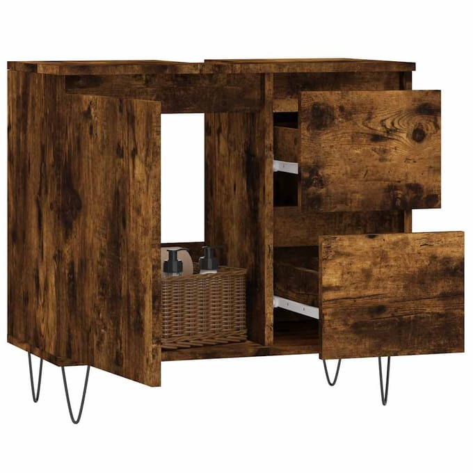 vidaXL - Badkamerkast - 65x33x60 - cm - bewerkt - hout - gerookt - eikenkleurig