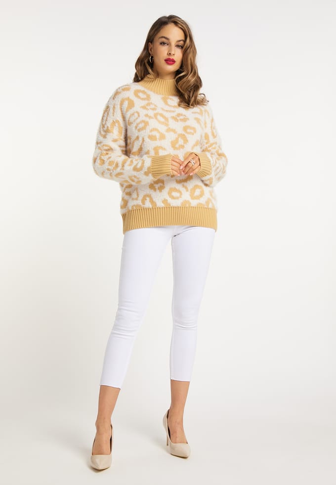 Faina Gebreide trui Dames Wol Wit Licht Camel
